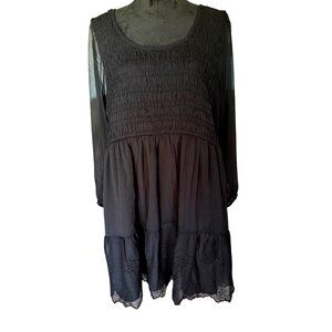 Old Navy Boho-Midi Dress XXL Smocked Bodice & Eyelet Hem Flowy Fairy Whimsigoth